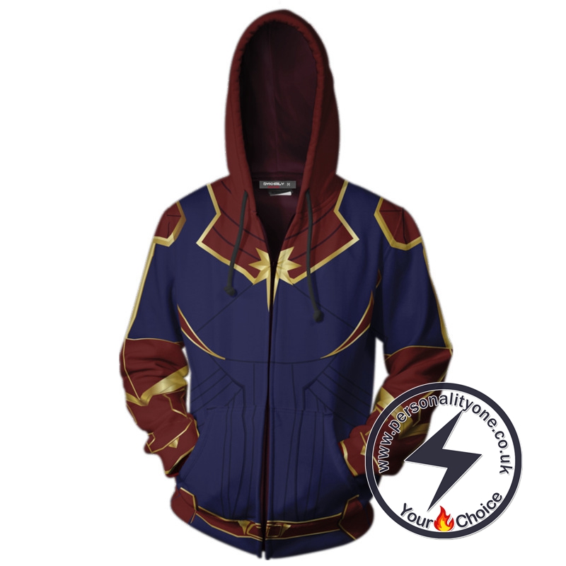Captain Marvel Hoodie-Captain Marvel Zip Up Hoodie #19002